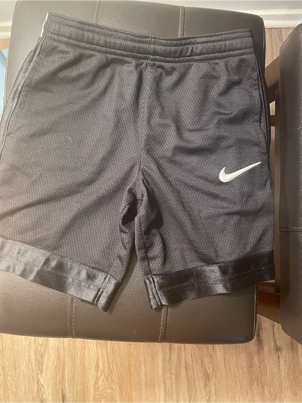 Nike Black Athletic Shorts with White Swoosh Size 5/6 UNISEX